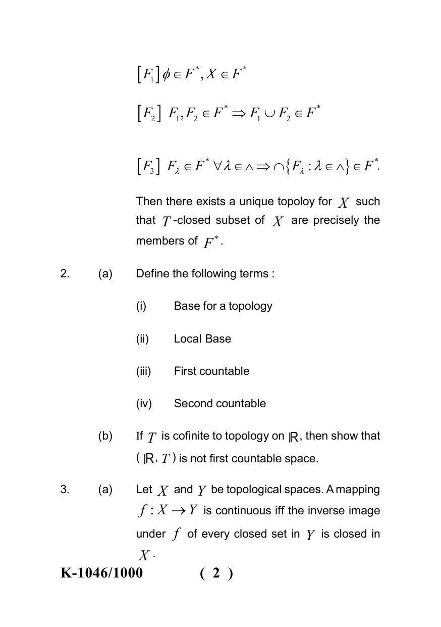Sarguja University Question Paper - 2022 : M.A./M.Sc. (Previous) Mathematics Topology Paper I - Page 2