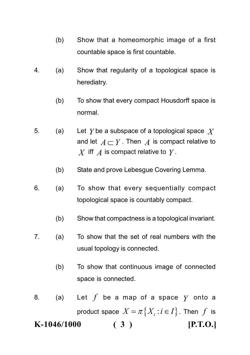 Sarguja University Question Paper - 2022 : M.A./M.Sc. (Previous) Mathematics Topology Paper I - Page 3
