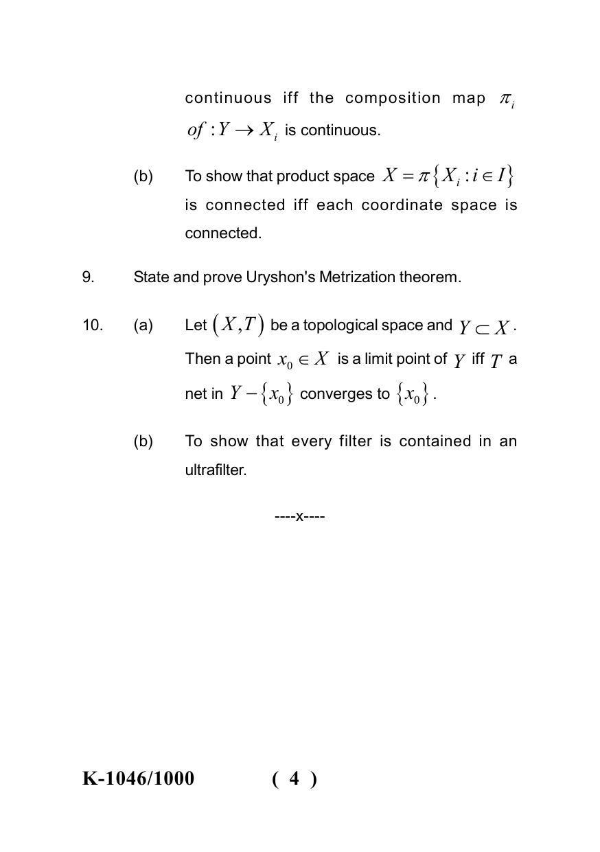 Sarguja University Question Paper - 2022 : M.A./M.Sc. (Previous) Mathematics Topology Paper I - Page 4