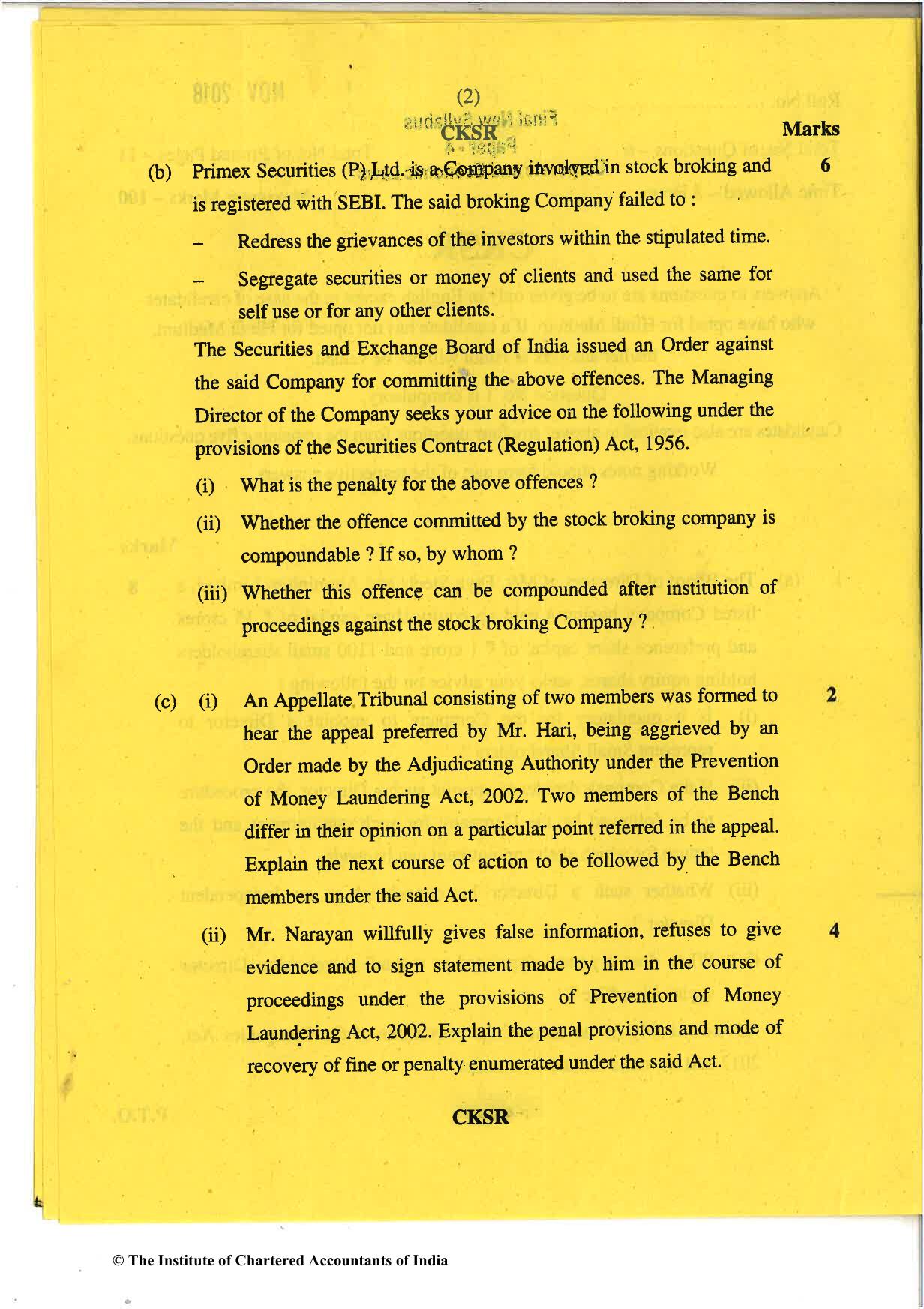 CA Final Nov 2018 Question Paper - Paper 4 – Corporate & Economic Laws - Page 2