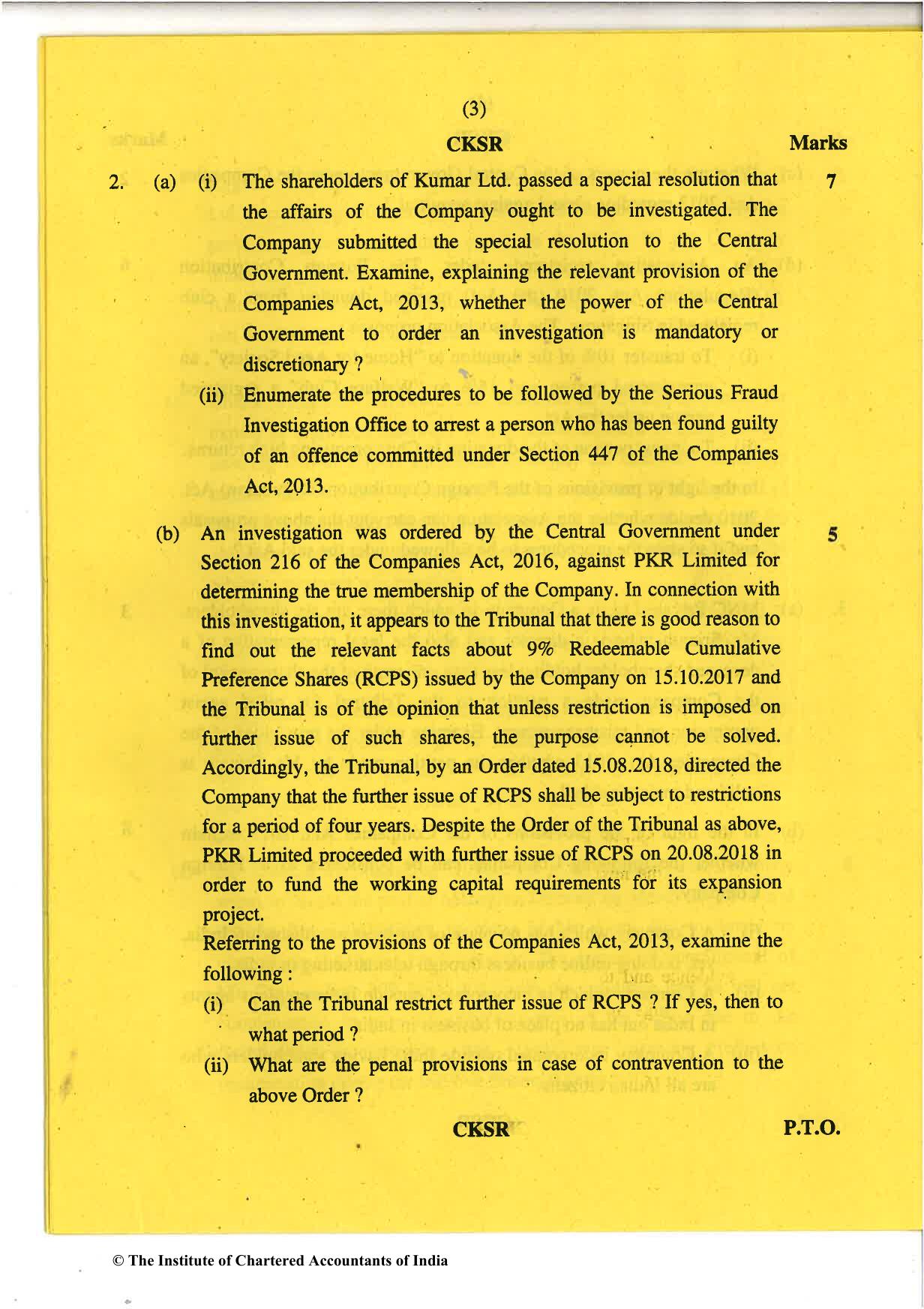 CA Final Nov 2018 Question Paper - Paper 4 – Corporate & Economic Laws - Page 3