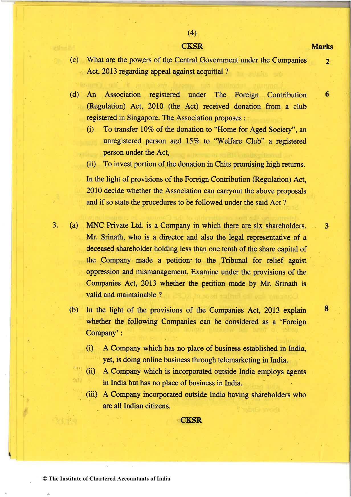CA Final Nov 2018 Question Paper - Paper 4 – Corporate & Economic Laws - Page 4