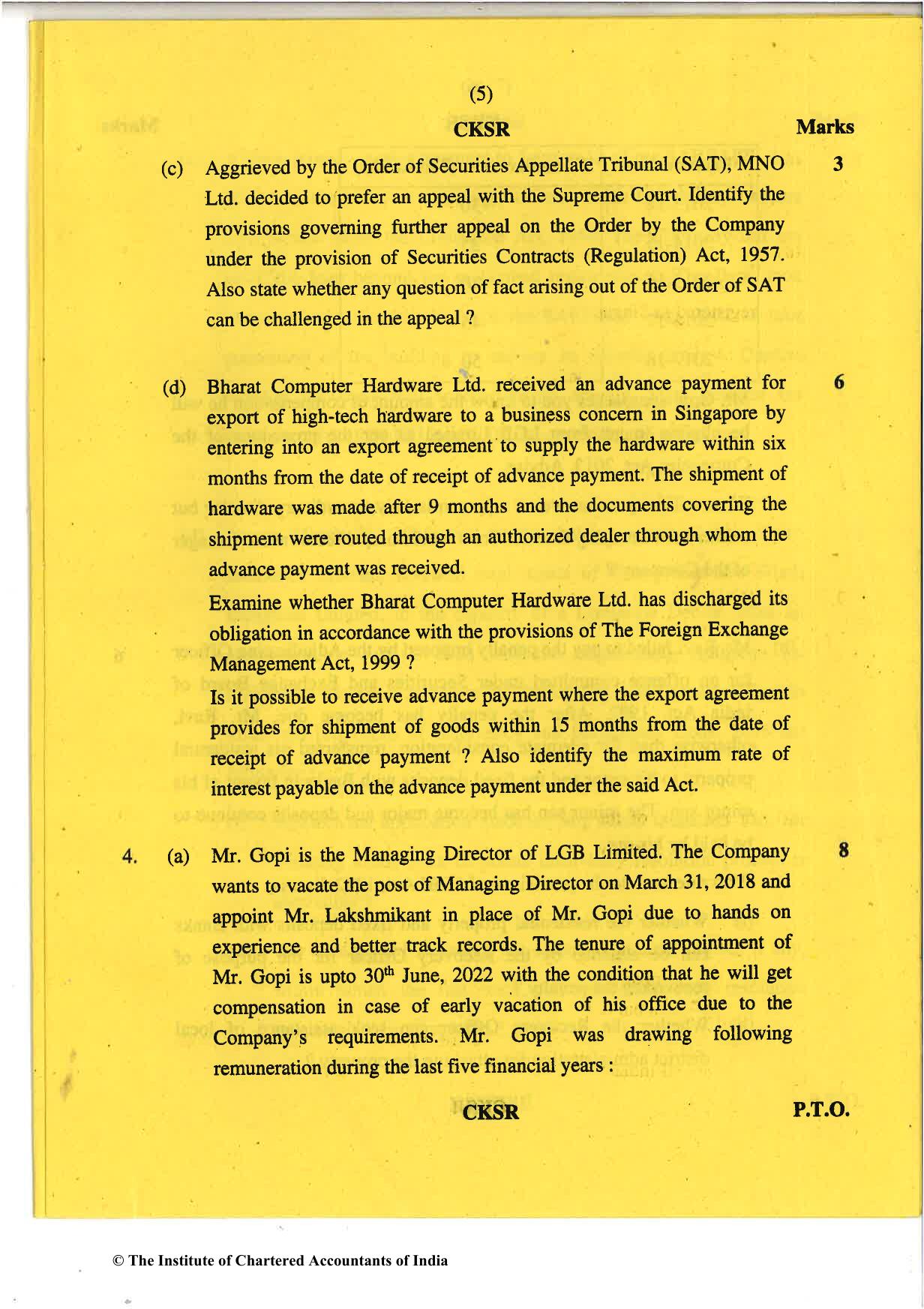 CA Final Nov 2018 Question Paper - Paper 4 – Corporate & Economic Laws - Page 5