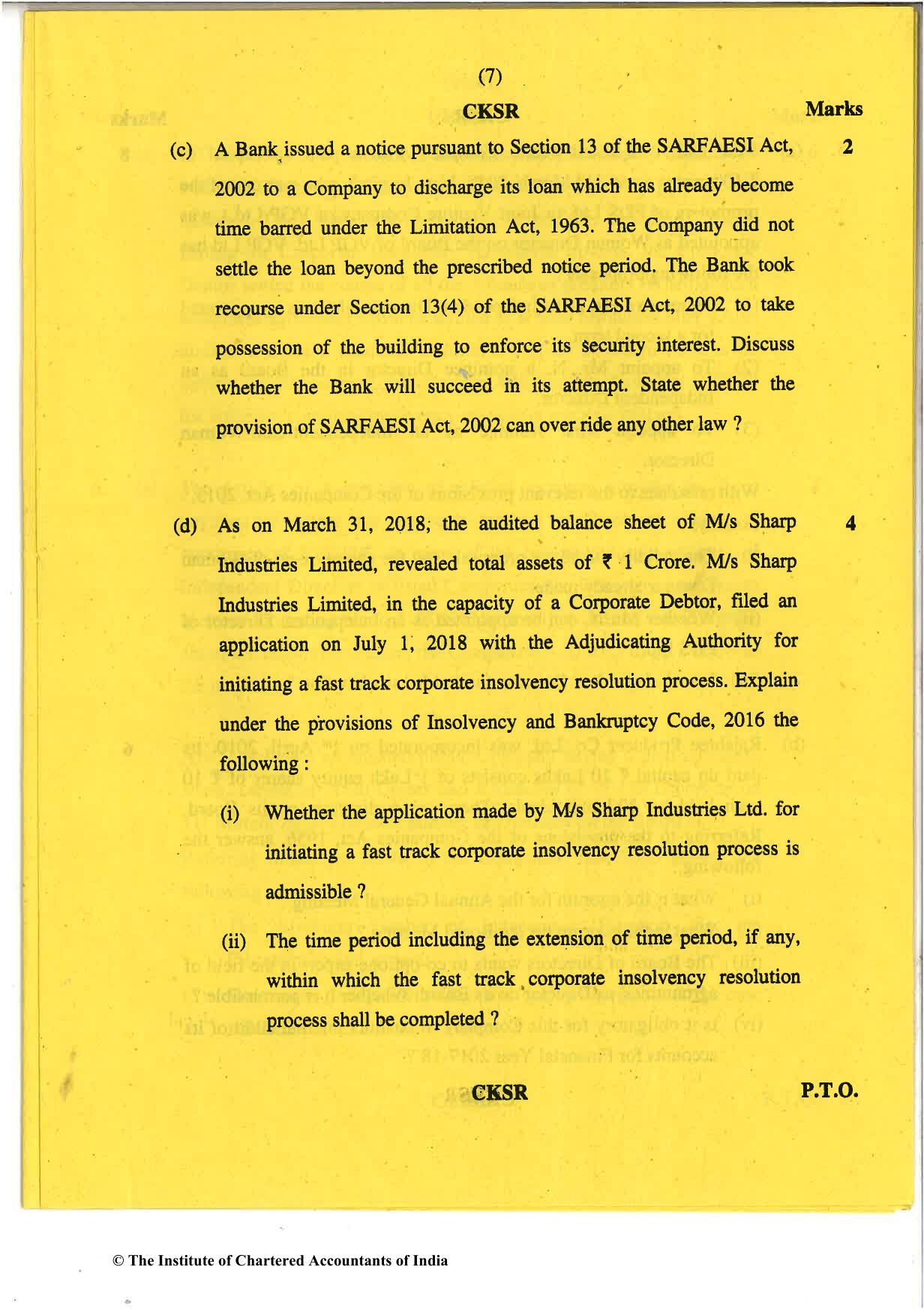 CA Final Nov 2018 Question Paper - Paper 4 – Corporate & Economic Laws - Page 7