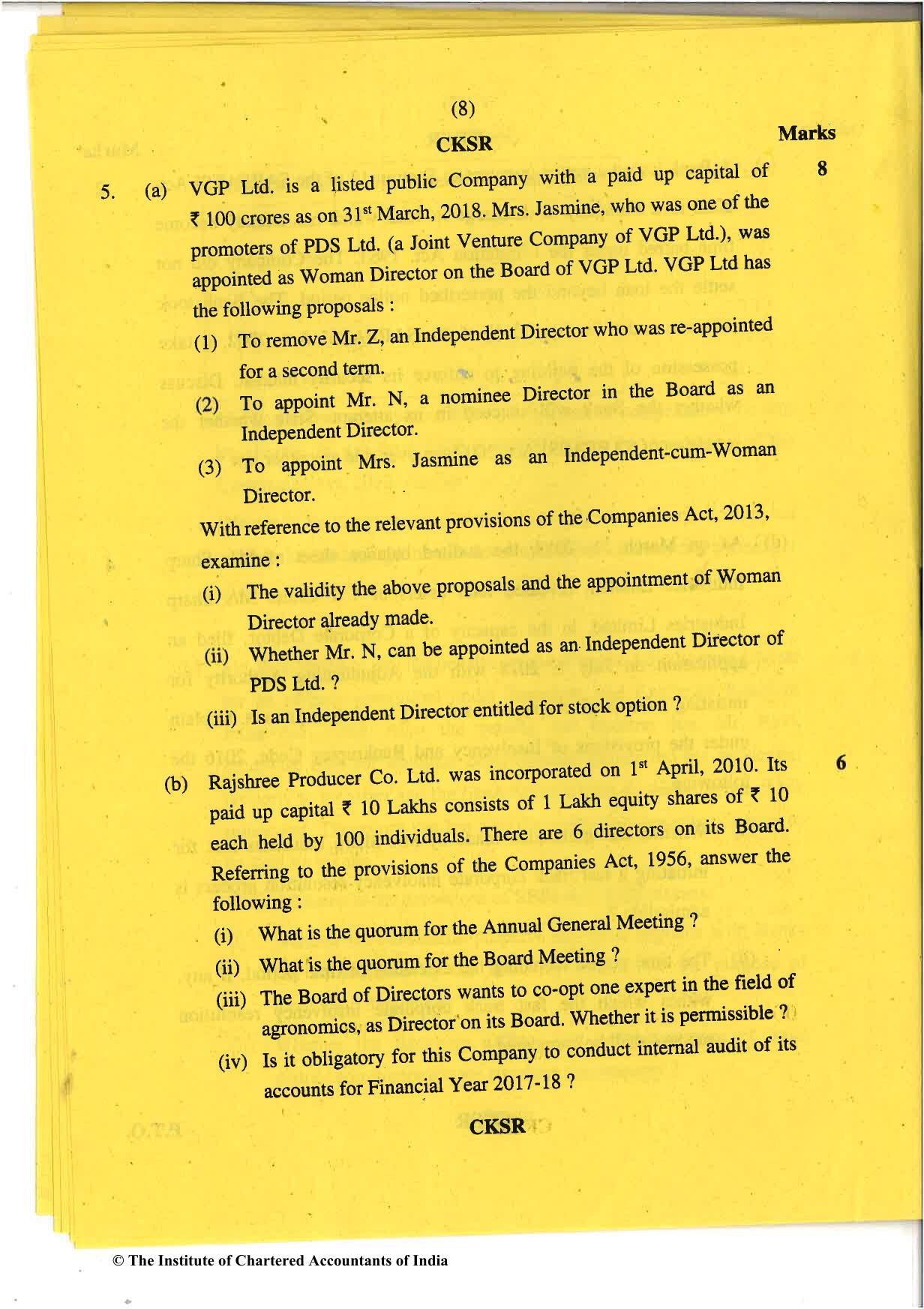 CA Final Nov 2018 Question Paper - Paper 4 – Corporate & Economic Laws - Page 8