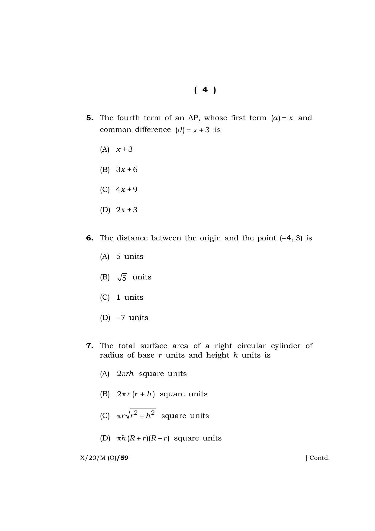 Meghalaya Board (MBOSE) Class 10 MATHEMATICS ( Old Course ) 2020 Question Paper - Page 4
