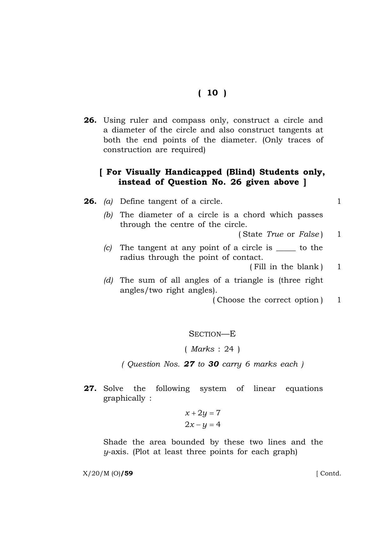 Meghalaya Board (MBOSE) Class 10 MATHEMATICS ( Old Course ) 2020 Question Paper - Page 10