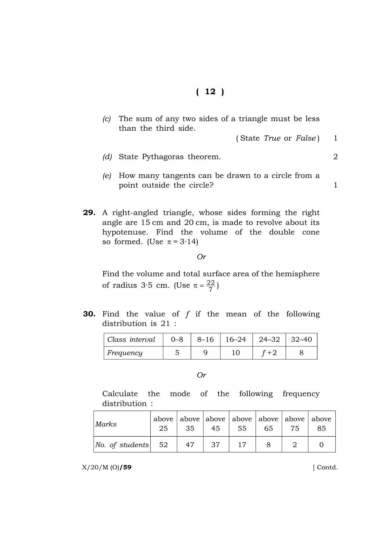 Meghalaya Board (MBOSE) Class 10 MATHEMATICS ( Old Course ) 2020 Question Paper - Page 12