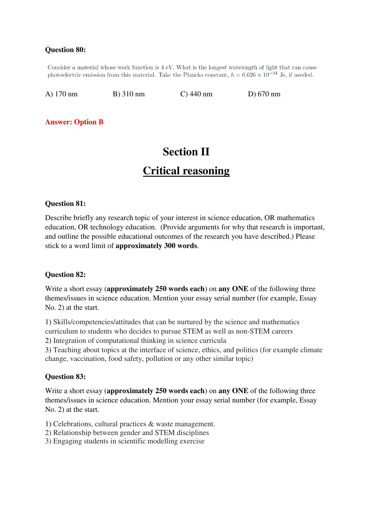 TIFR GS Science Education Sample Papers with Answer Key - Page 41