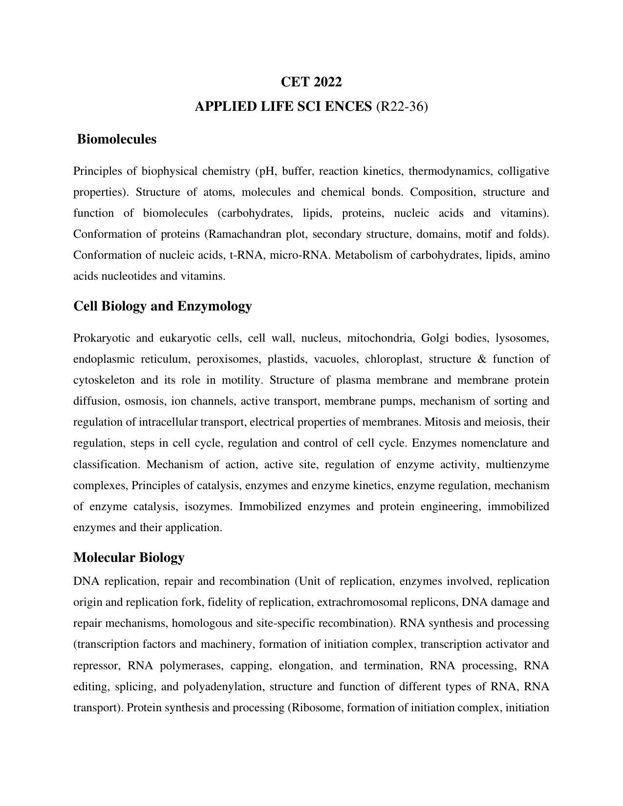 AP RCET Applied Life Sciences Syllabus - Page 1