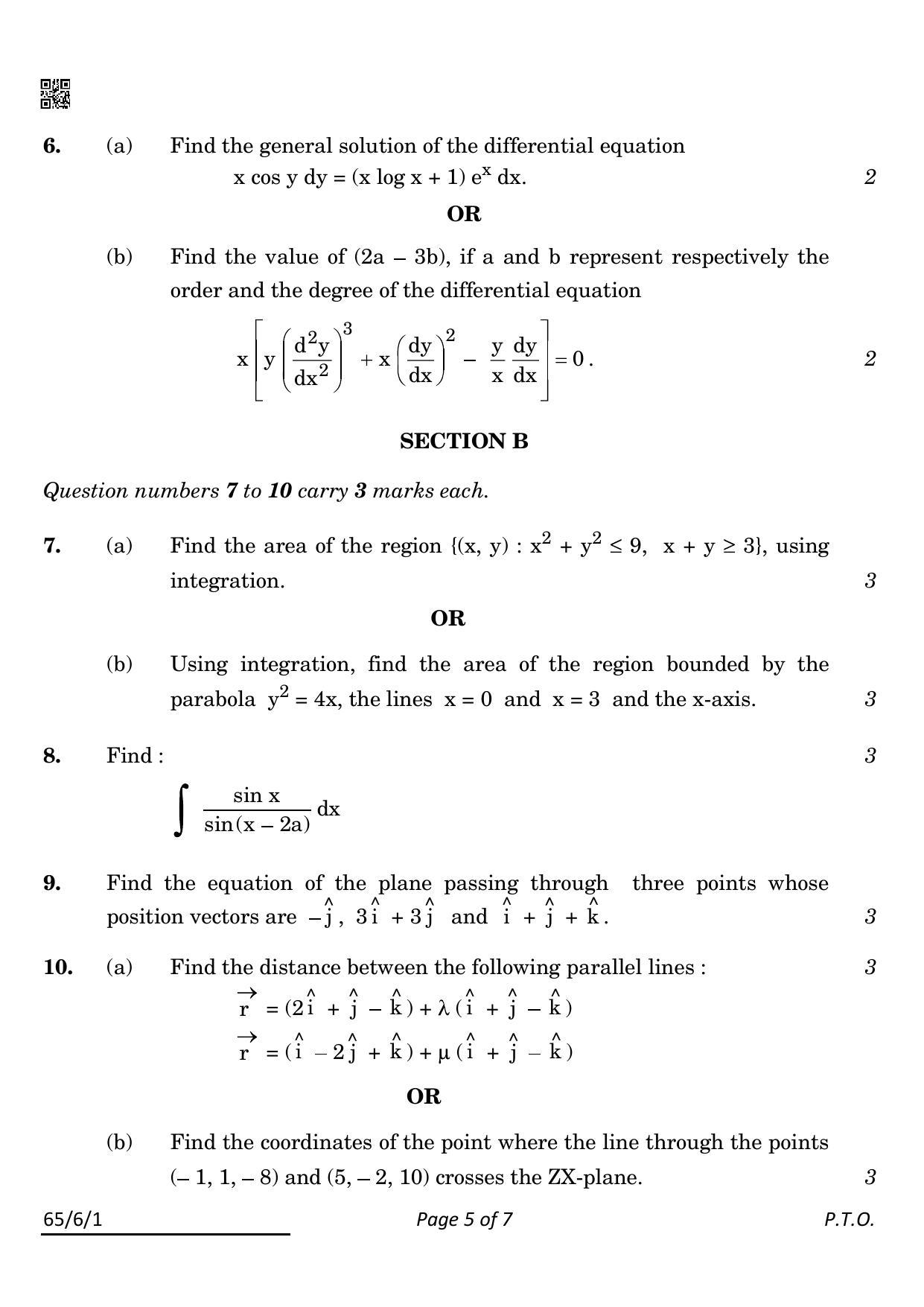 CBSE Class 12 65-6-1 MATHS 2022 Compartment Question Paper - Page 5
