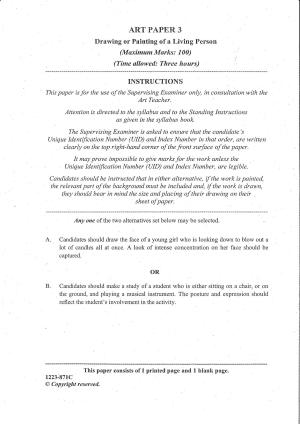 ISC Class 12 Arts Paper 3 (Drawing / Painting of a Living Person) 2023 Question Paper