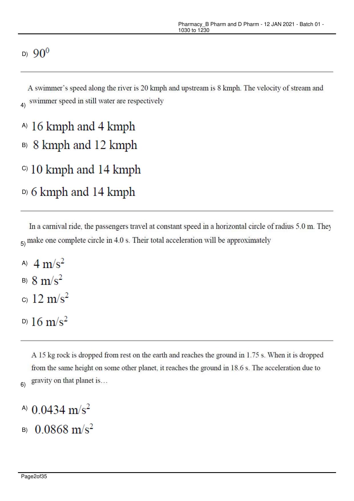 RUHS Pharmacy (BD) 2021 Question Papers with Answer Key - Page 2