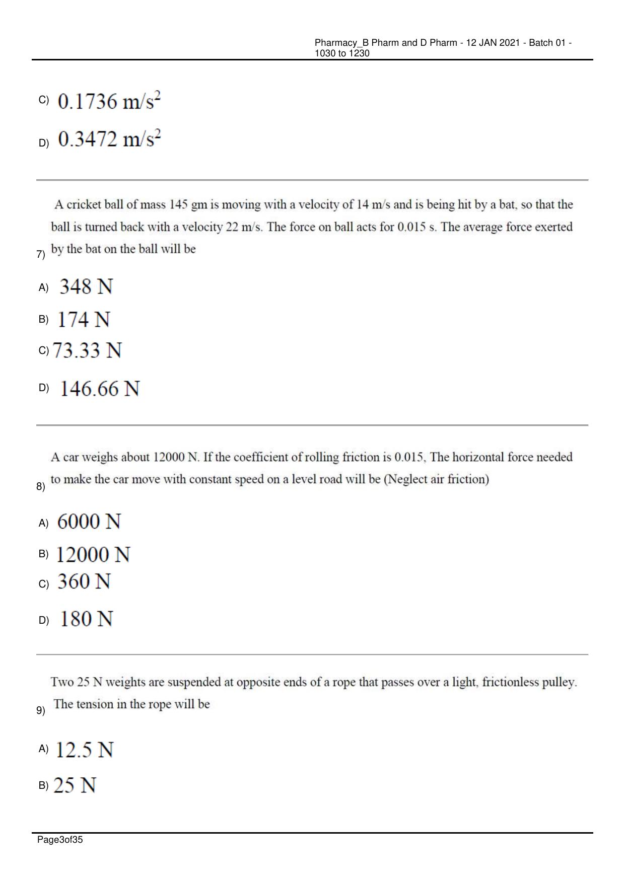 RUHS Pharmacy (BD) 2021 Question Papers with Answer Key - Page 3