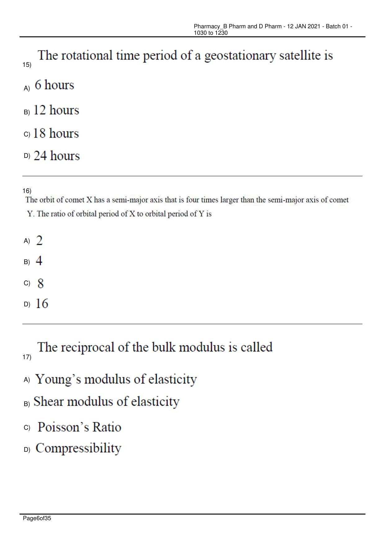 RUHS Pharmacy (BD) 2021 Question Papers with Answer Key - Page 6