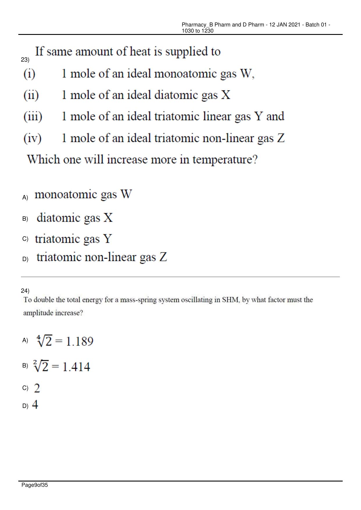 RUHS Pharmacy (BD) 2021 Question Papers with Answer Key - Page 9