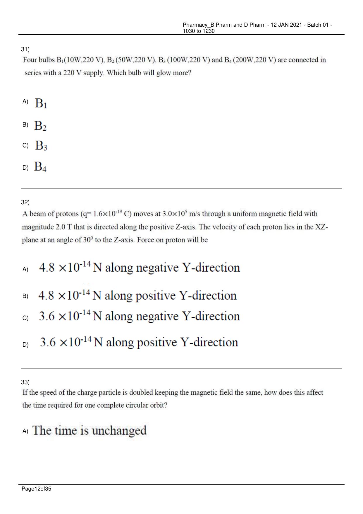 RUHS Pharmacy (BD) 2021 Question Papers with Answer Key - Page 12