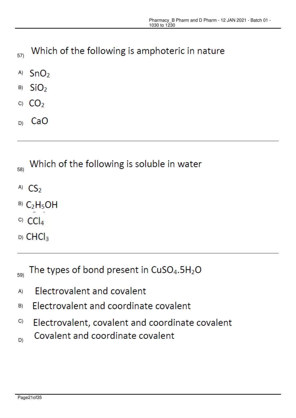 RUHS Pharmacy (BD) 2021 Question Papers with Answer Key - Page 21