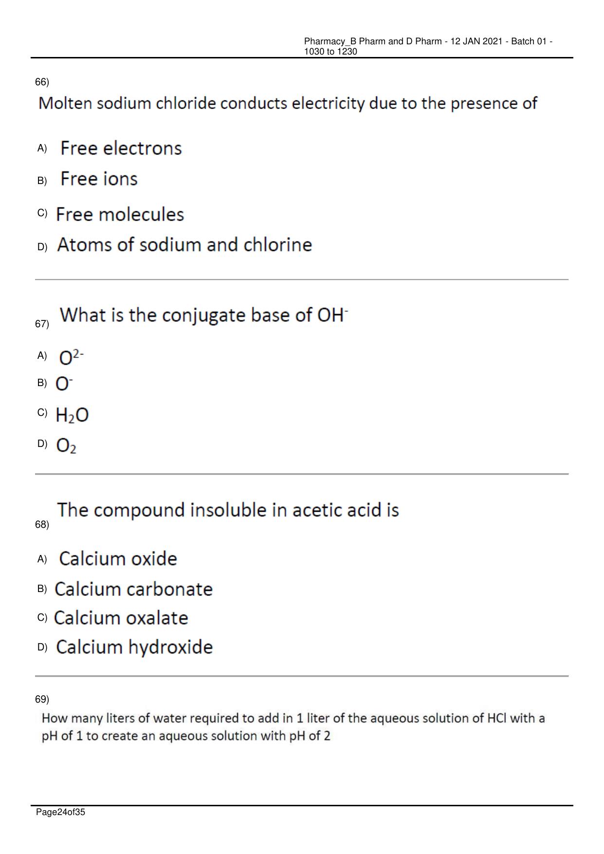 RUHS Pharmacy (BD) 2021 Question Papers with Answer Key - Page 24