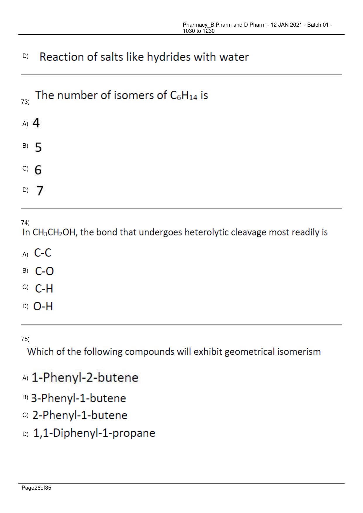 RUHS Pharmacy (BD) 2021 Question Papers with Answer Key - Page 26