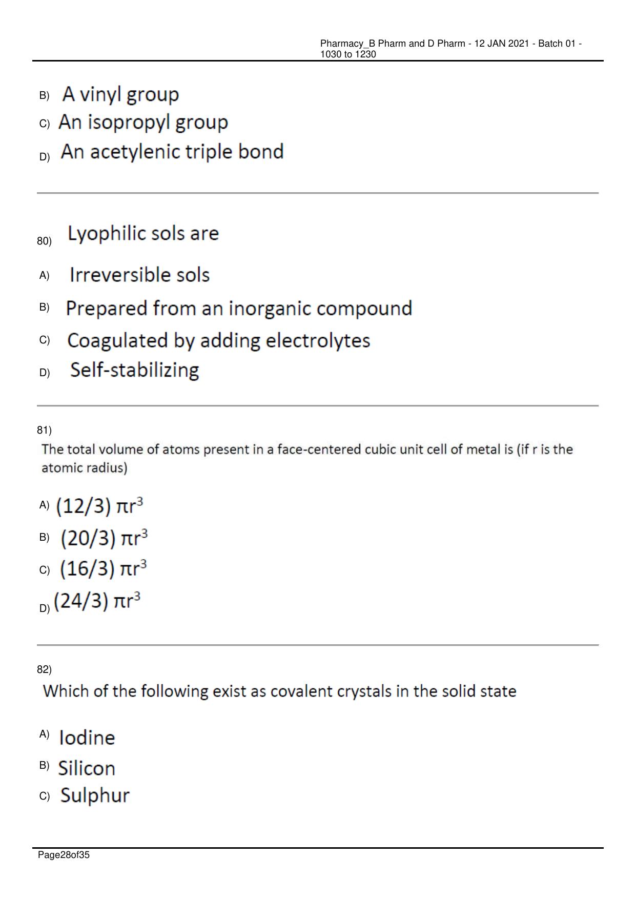 RUHS Pharmacy (BD) 2021 Question Papers with Answer Key - Page 28
