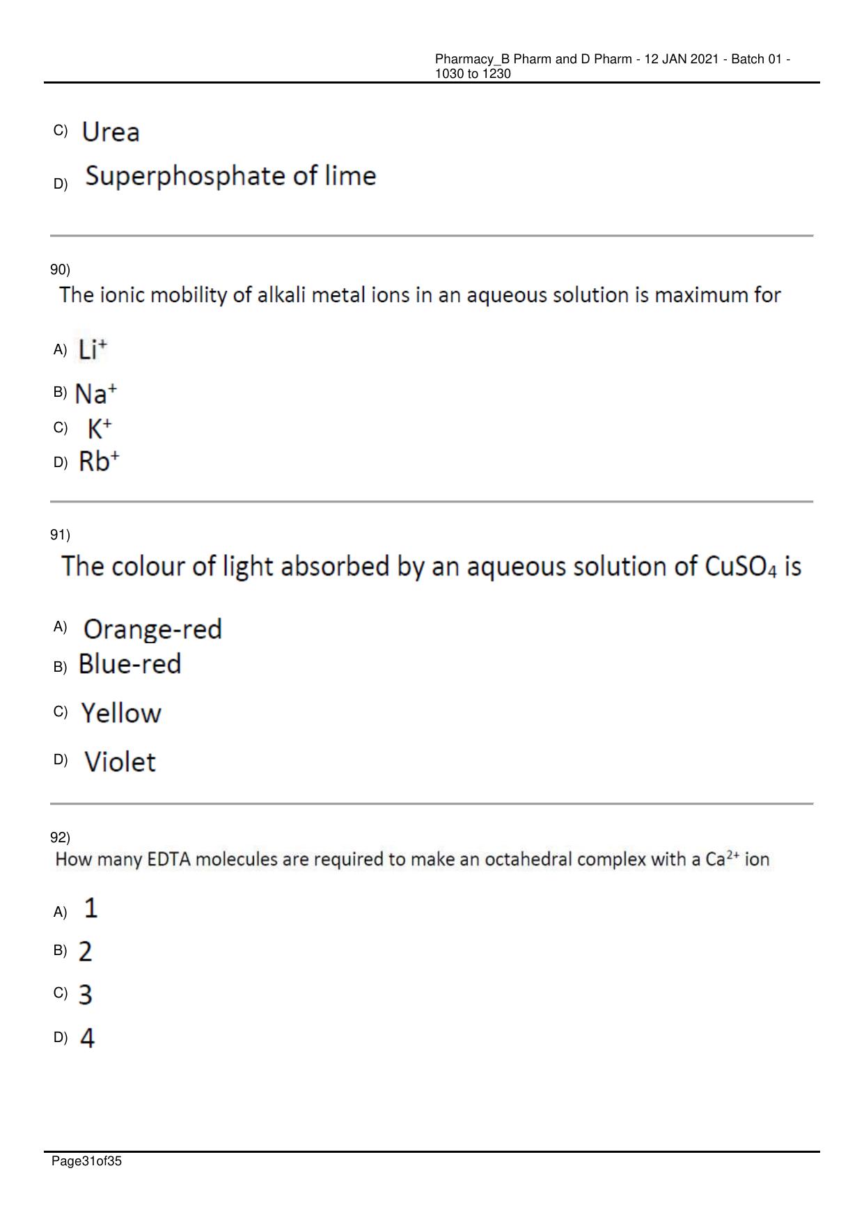 RUHS Pharmacy (BD) 2021 Question Papers with Answer Key - Page 31