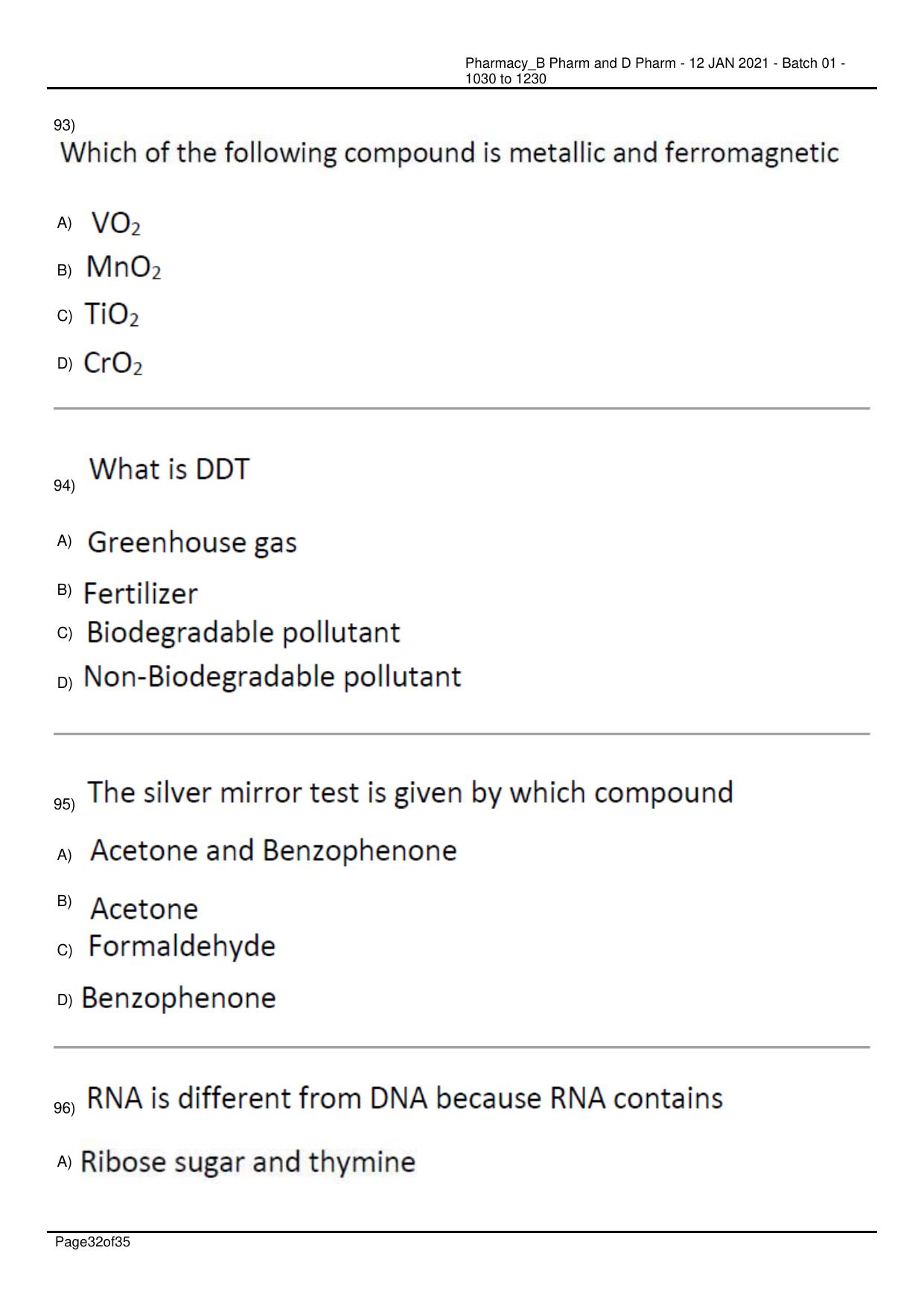 RUHS Pharmacy (BD) 2021 Question Papers with Answer Key - Page 32
