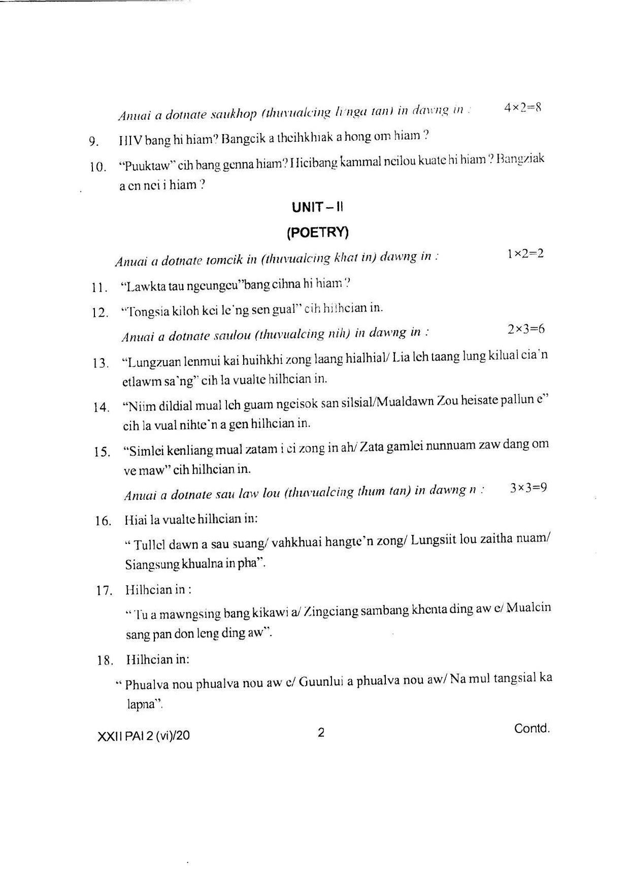 COHSEM Class 12 Paite Question Papers 2020 - Page 2