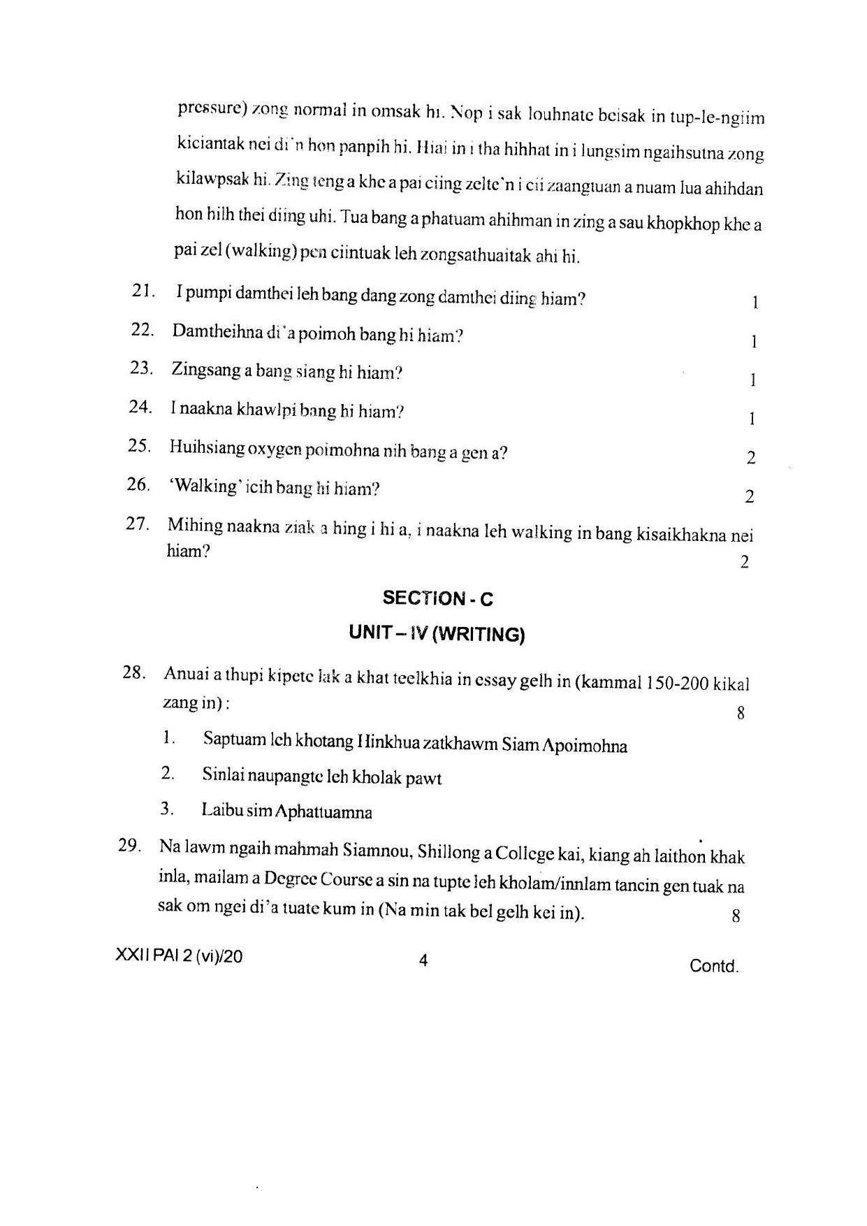 COHSEM Class 12 Paite Question Papers 2020 - Page 4