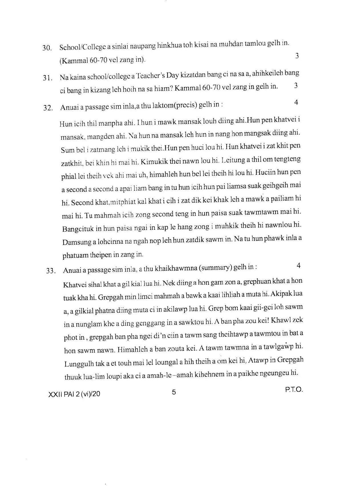 COHSEM Class 12 Paite Question Papers 2020 - Page 5