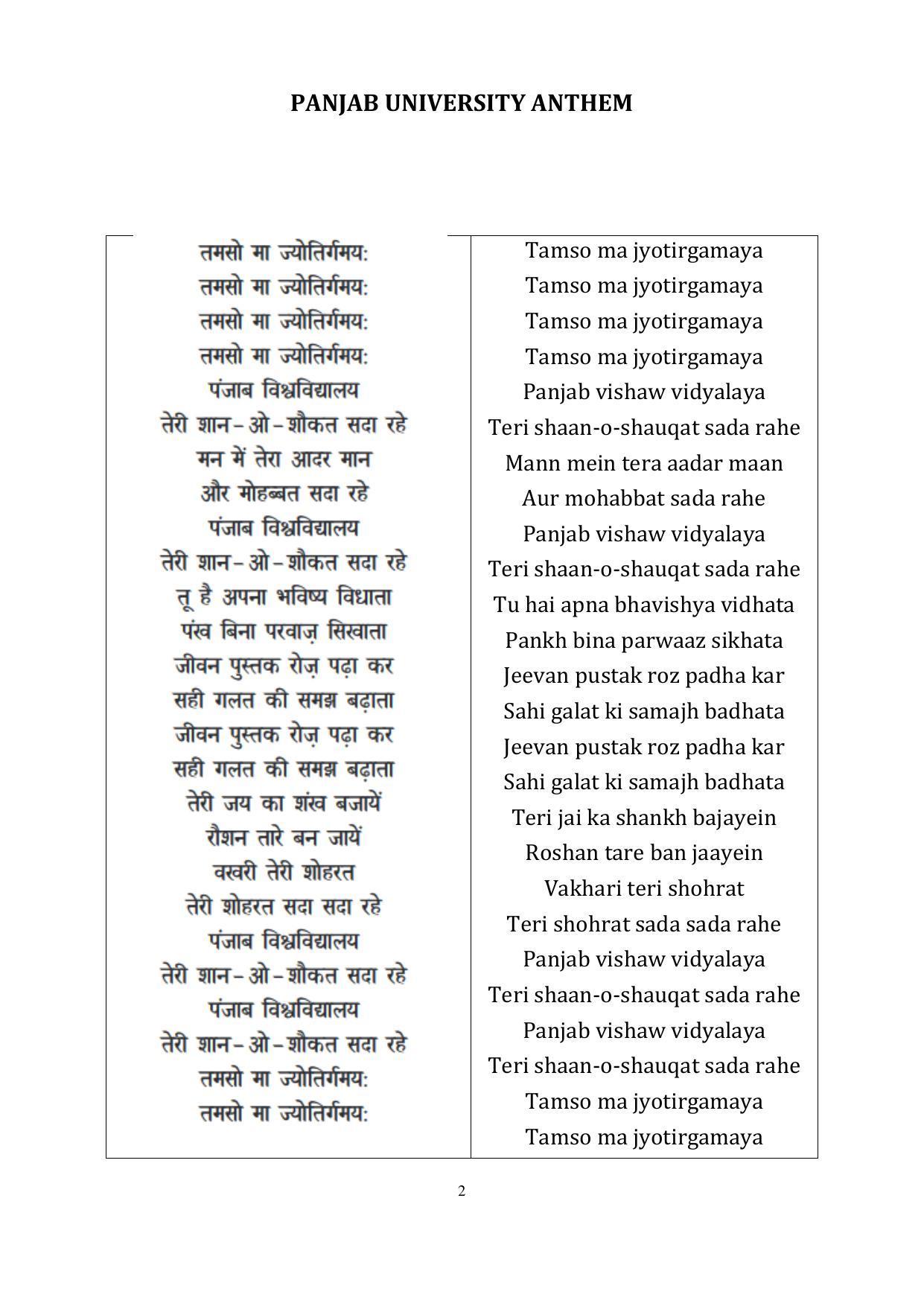 Panjab University, Chandigarh PG Prospectus 2021 - Page 2
