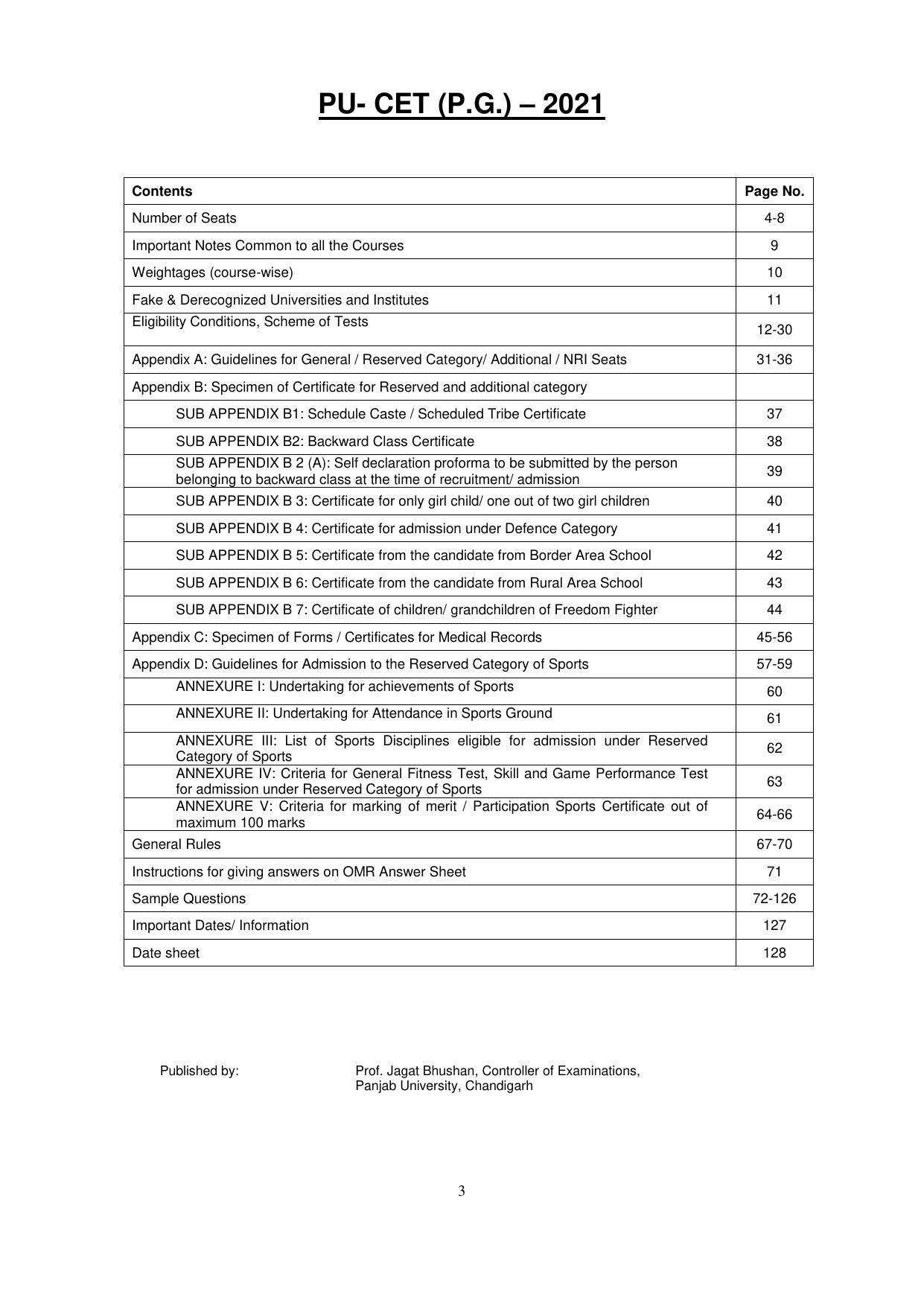 Panjab University, Chandigarh PG Prospectus 2021 - Page 3