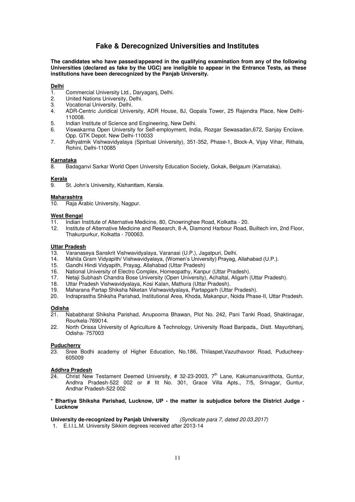 Panjab University, Chandigarh PG Prospectus 2021 - Page 11