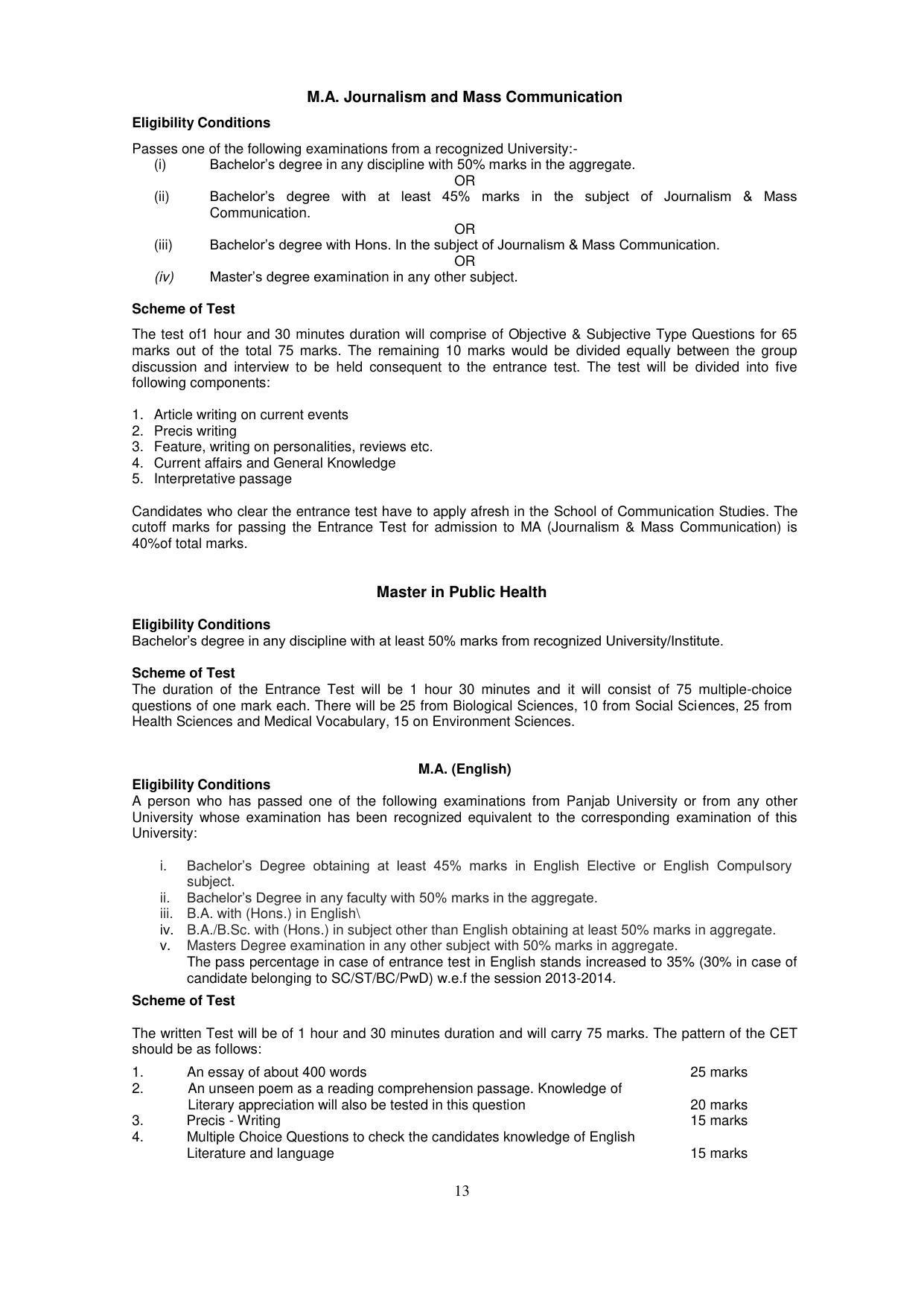 Panjab University, Chandigarh PG Prospectus 2021 - Page 13