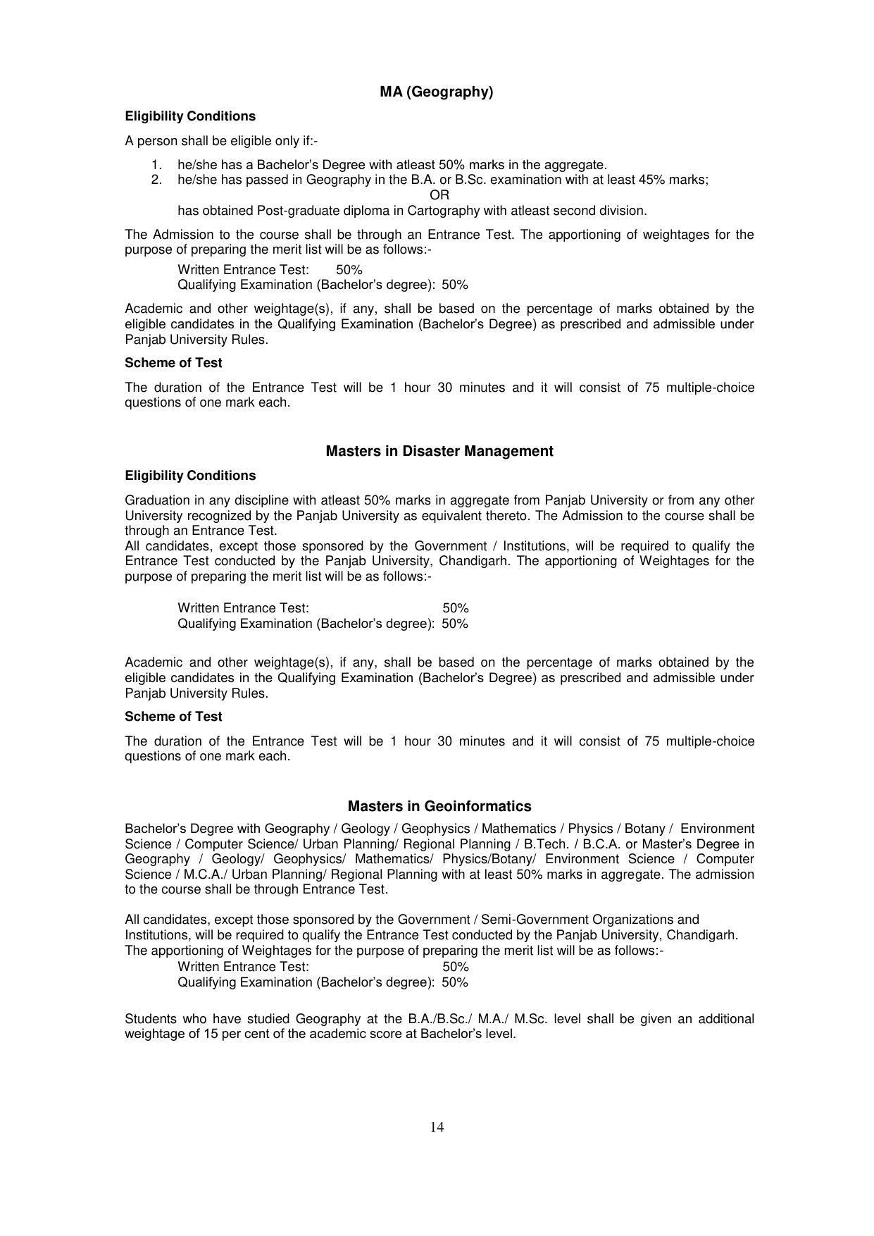 Panjab University, Chandigarh PG Prospectus 2021 - Page 14