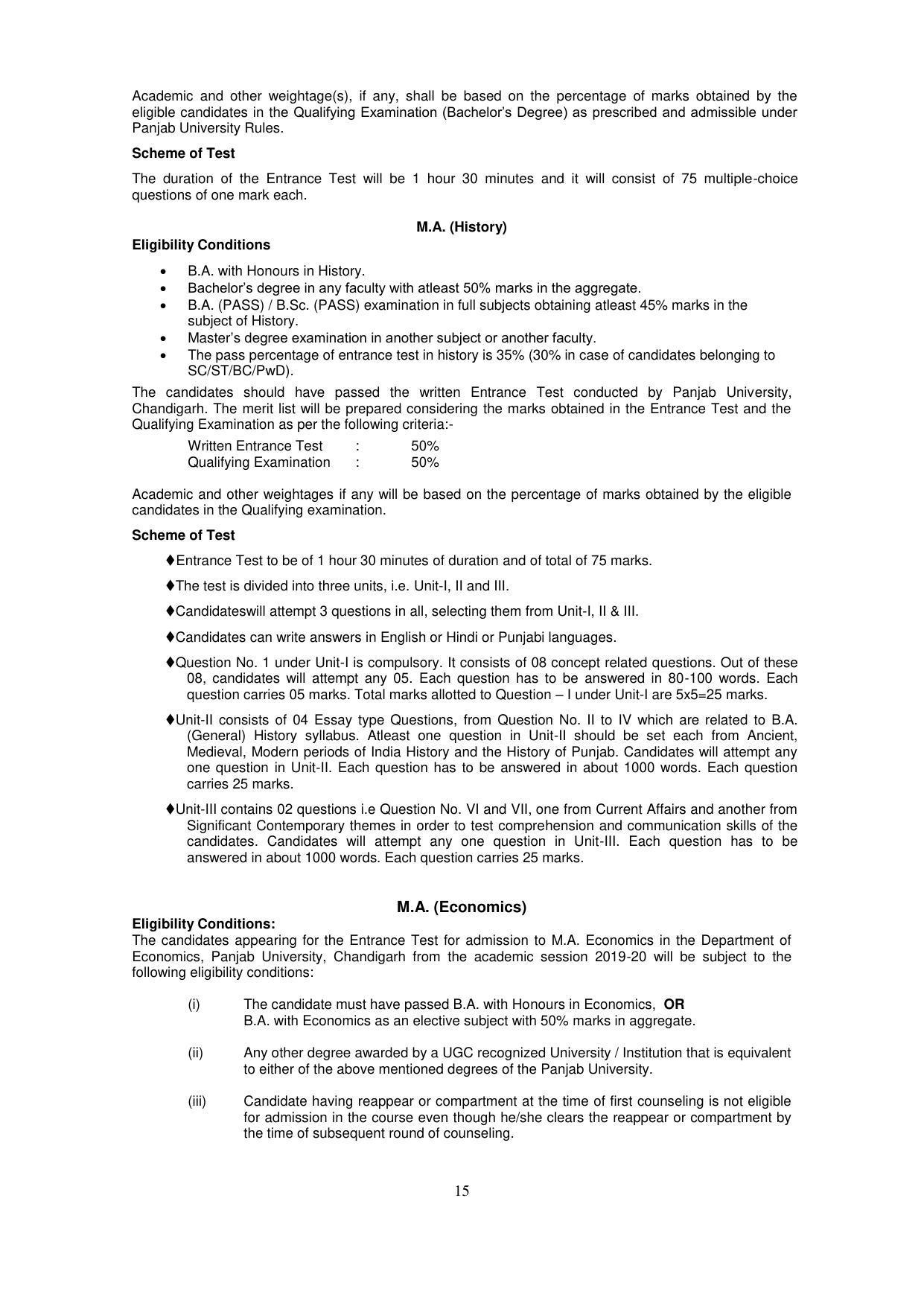Panjab University, Chandigarh PG Prospectus 2021 - Page 15