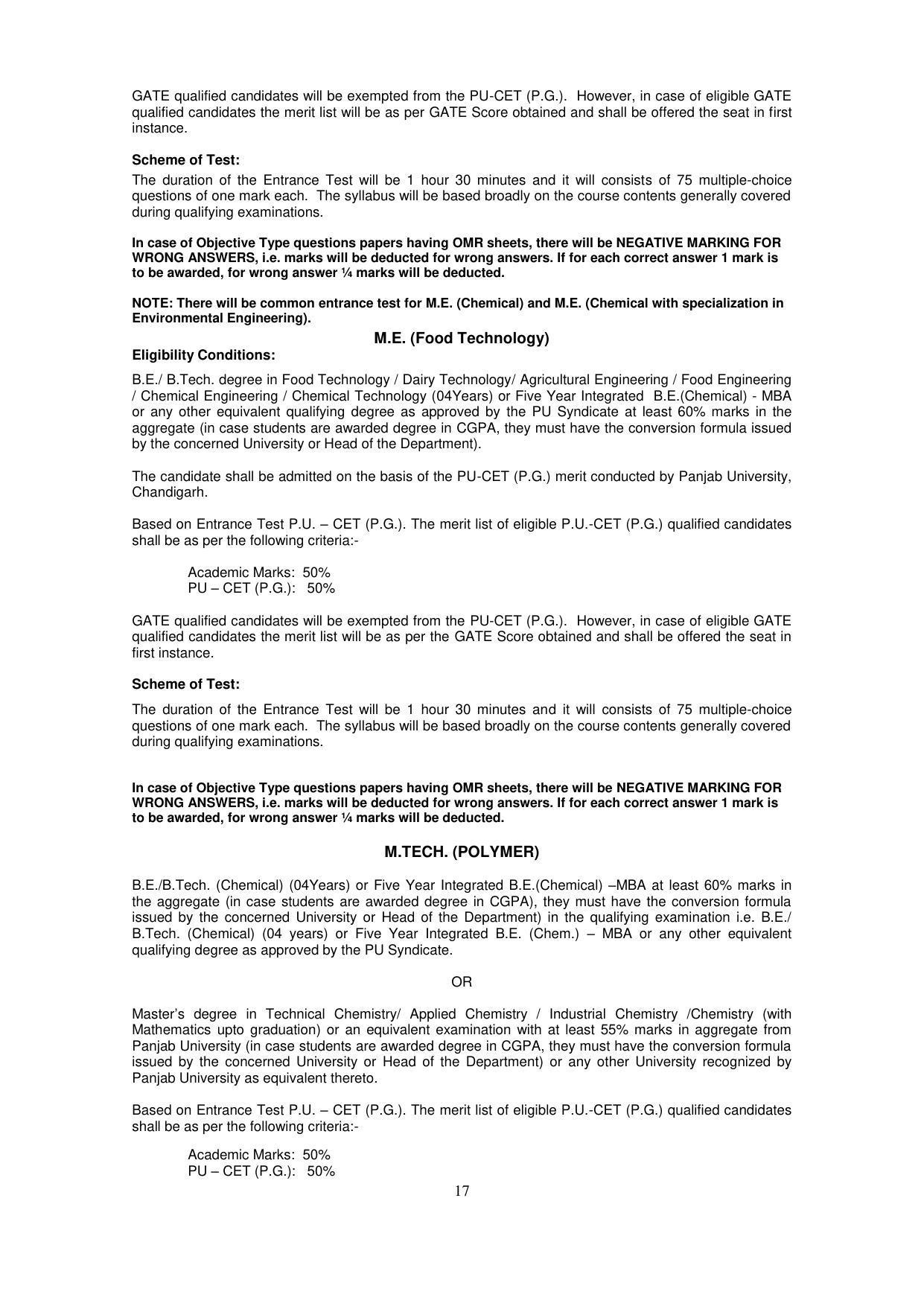 Panjab University, Chandigarh PG Prospectus 2021 - Page 17