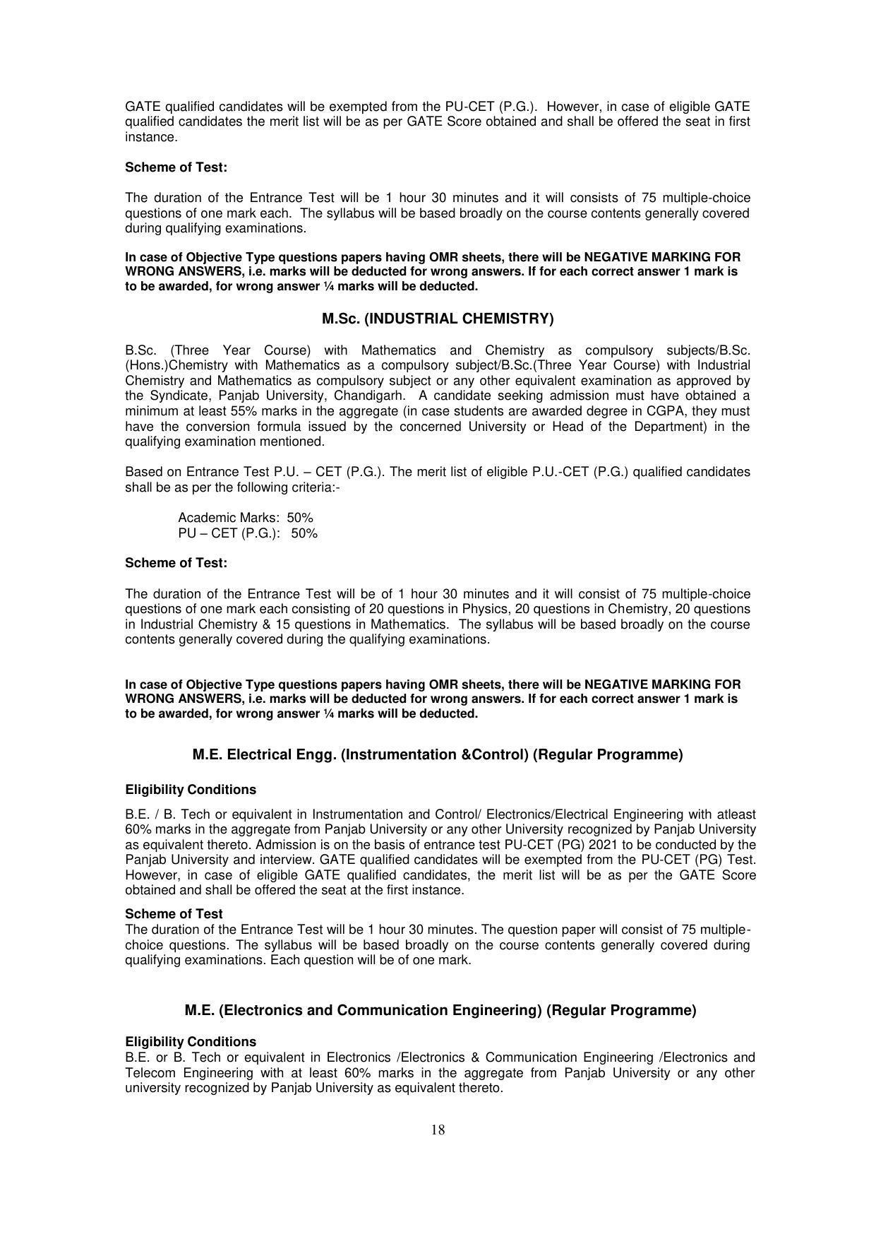 Panjab University, Chandigarh PG Prospectus 2021 - Page 18