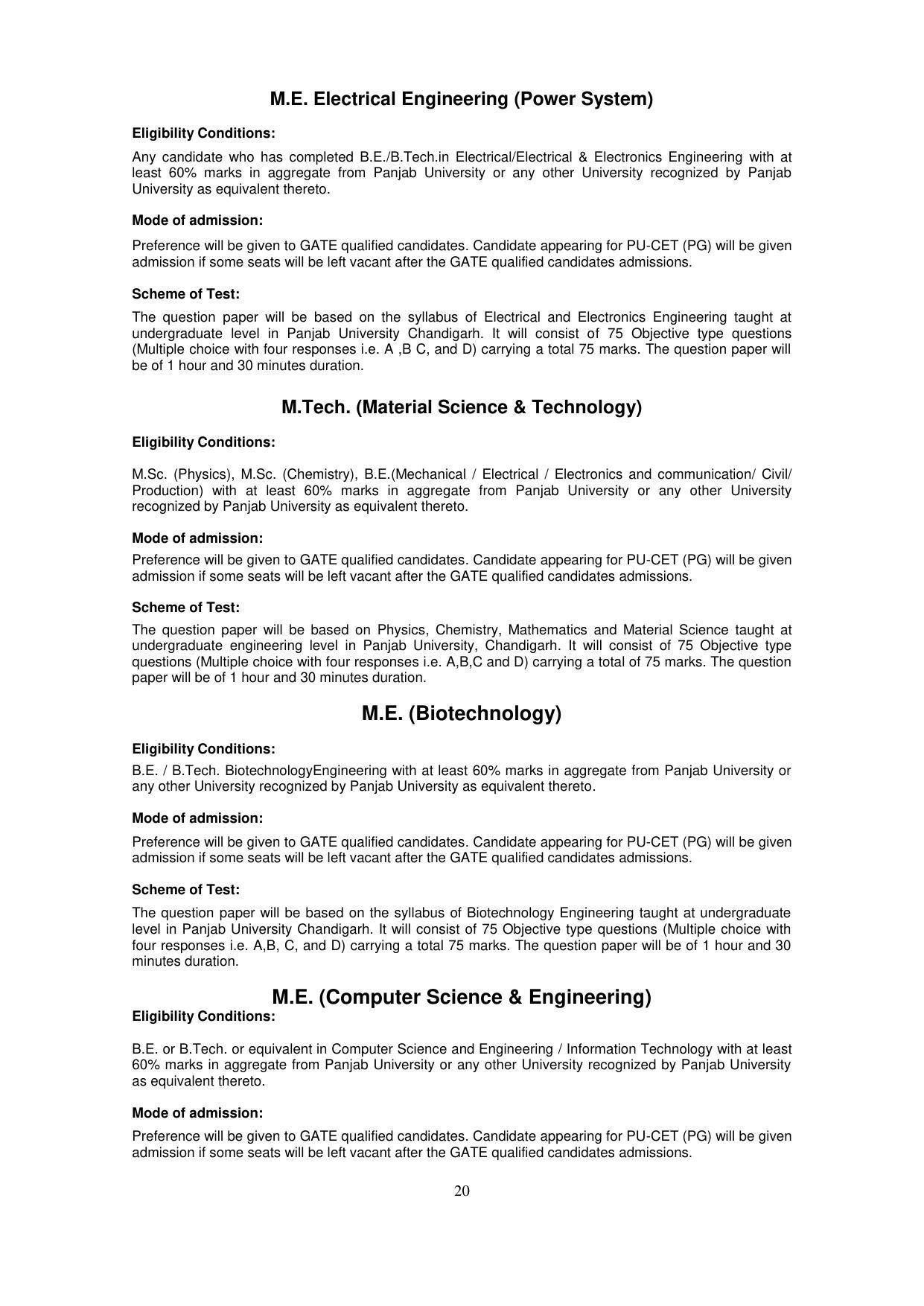 Panjab University, Chandigarh PG Prospectus 2021 - Page 20