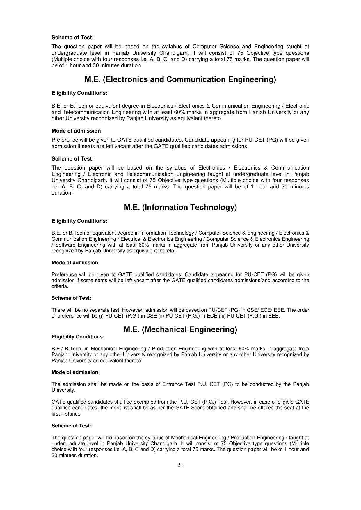 Panjab University, Chandigarh PG Prospectus 2021 - Page 21