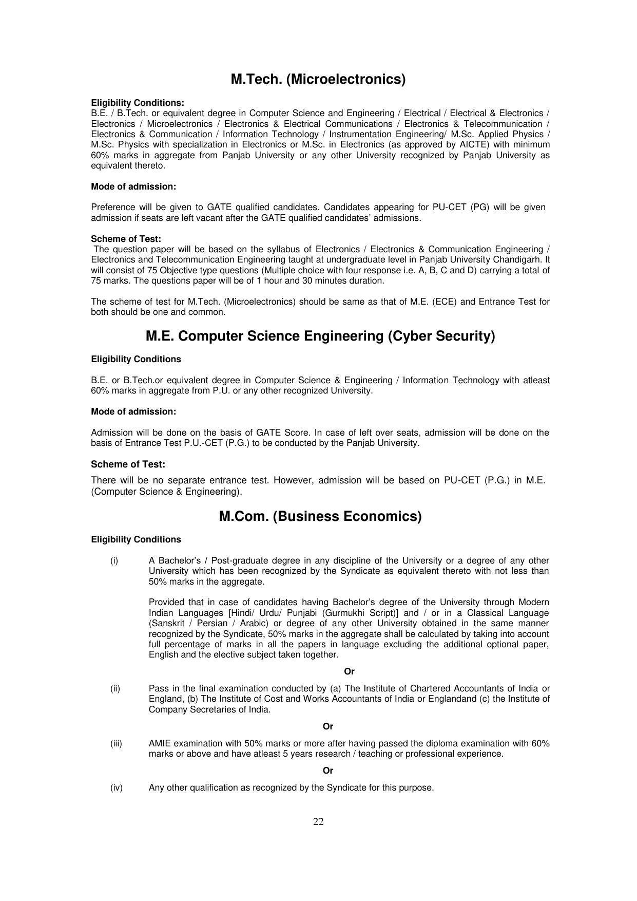 Panjab University, Chandigarh PG Prospectus 2021 - Page 22