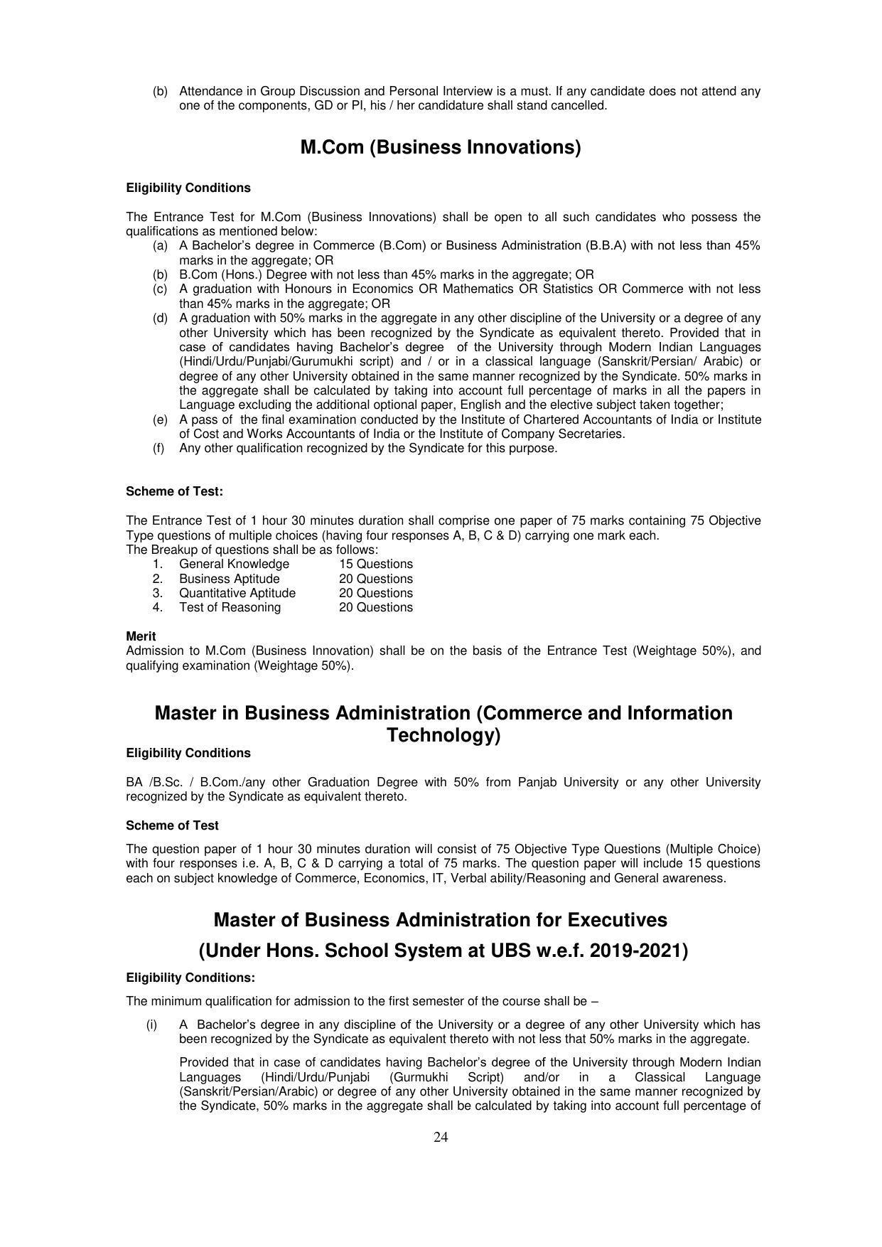 Panjab University, Chandigarh PG Prospectus 2021 - Page 24