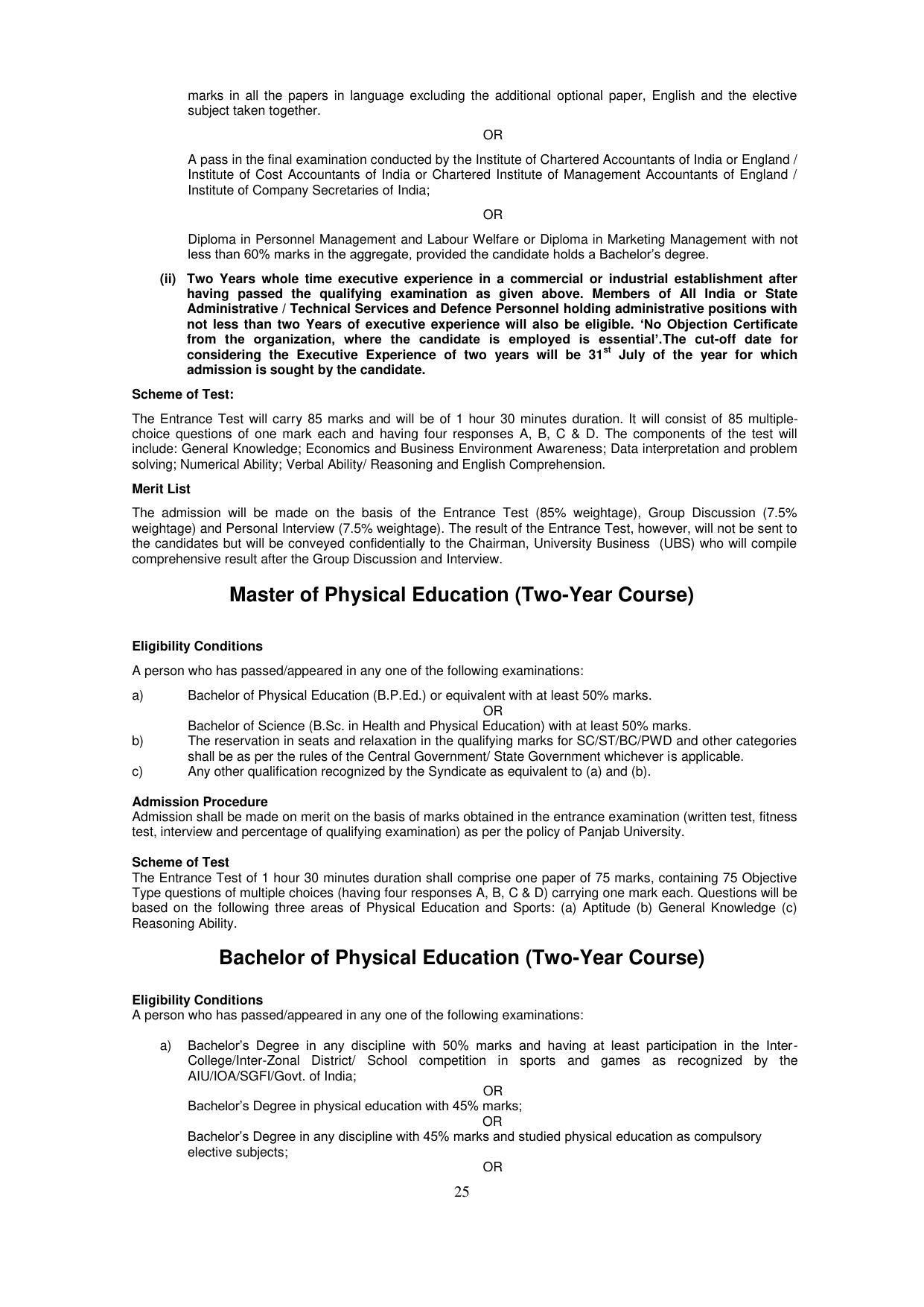 Panjab University, Chandigarh PG Prospectus 2021 - Page 25