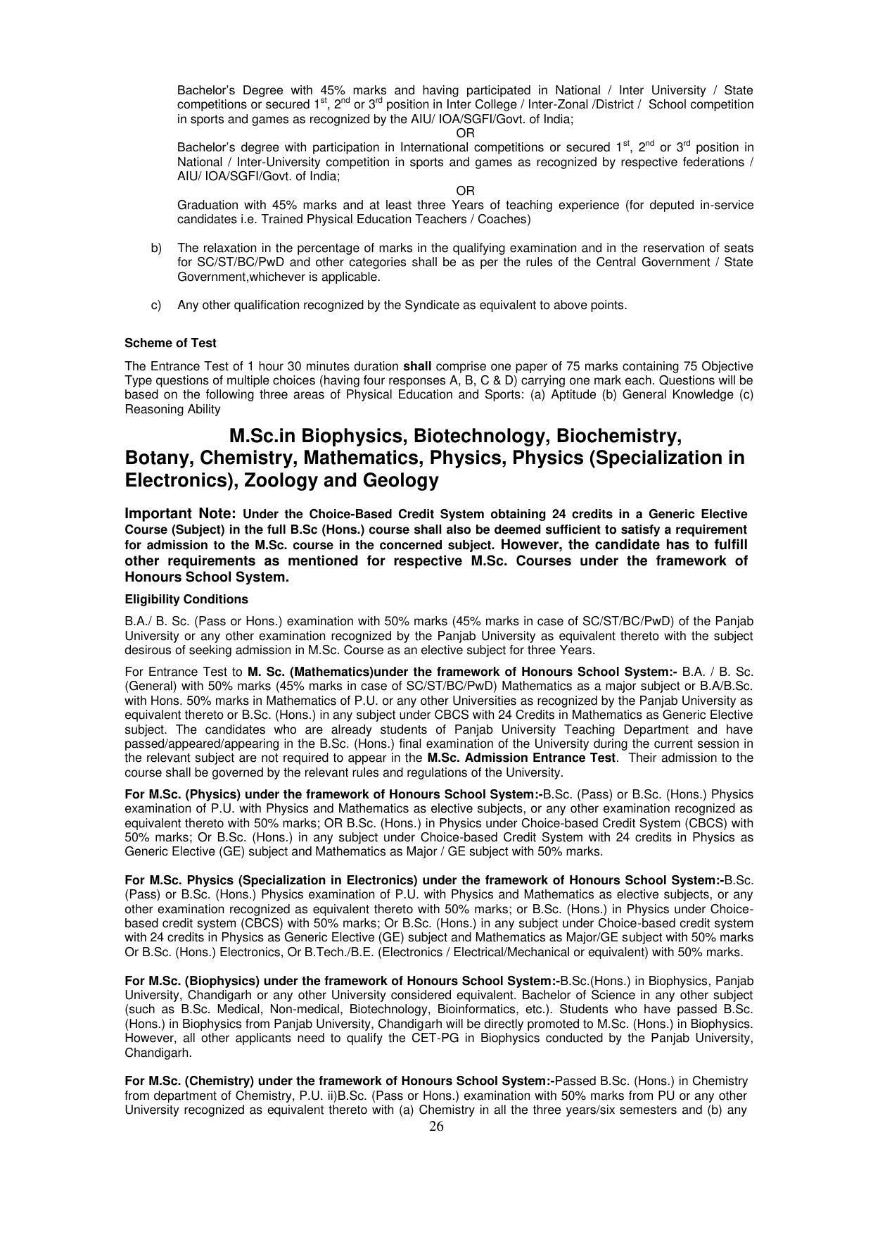 Panjab University, Chandigarh PG Prospectus 2021 - Page 26