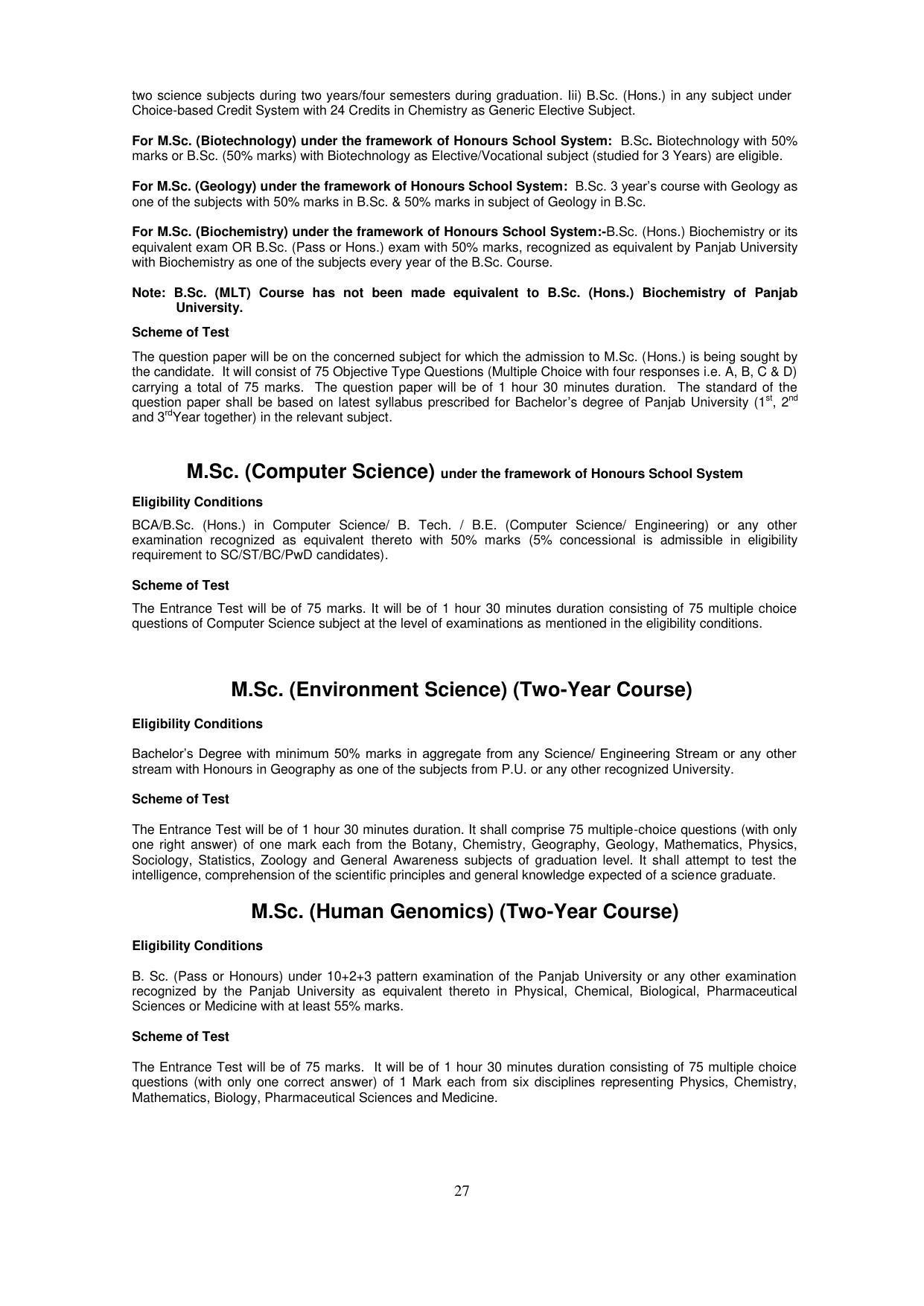 Panjab University, Chandigarh PG Prospectus 2021 - Page 27