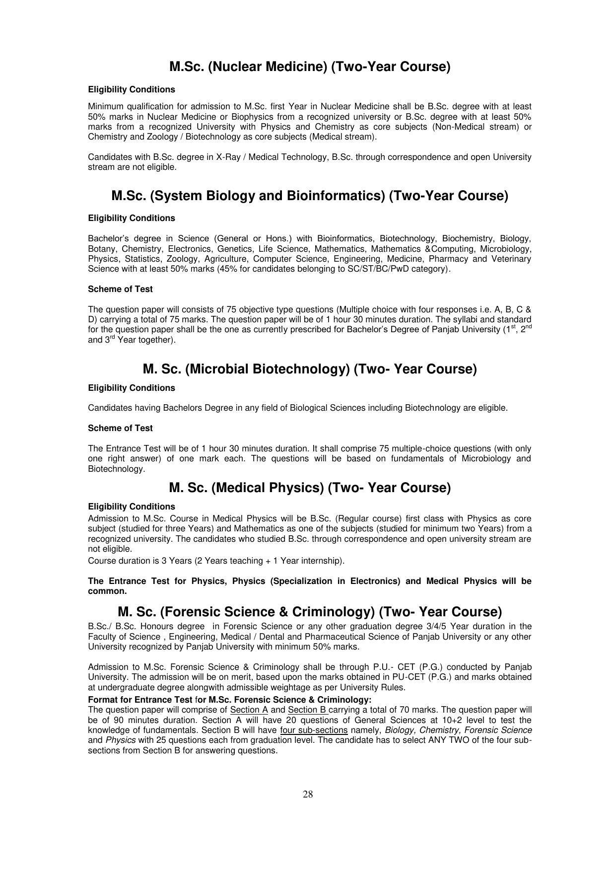 Panjab University, Chandigarh PG Prospectus 2021 - Page 28