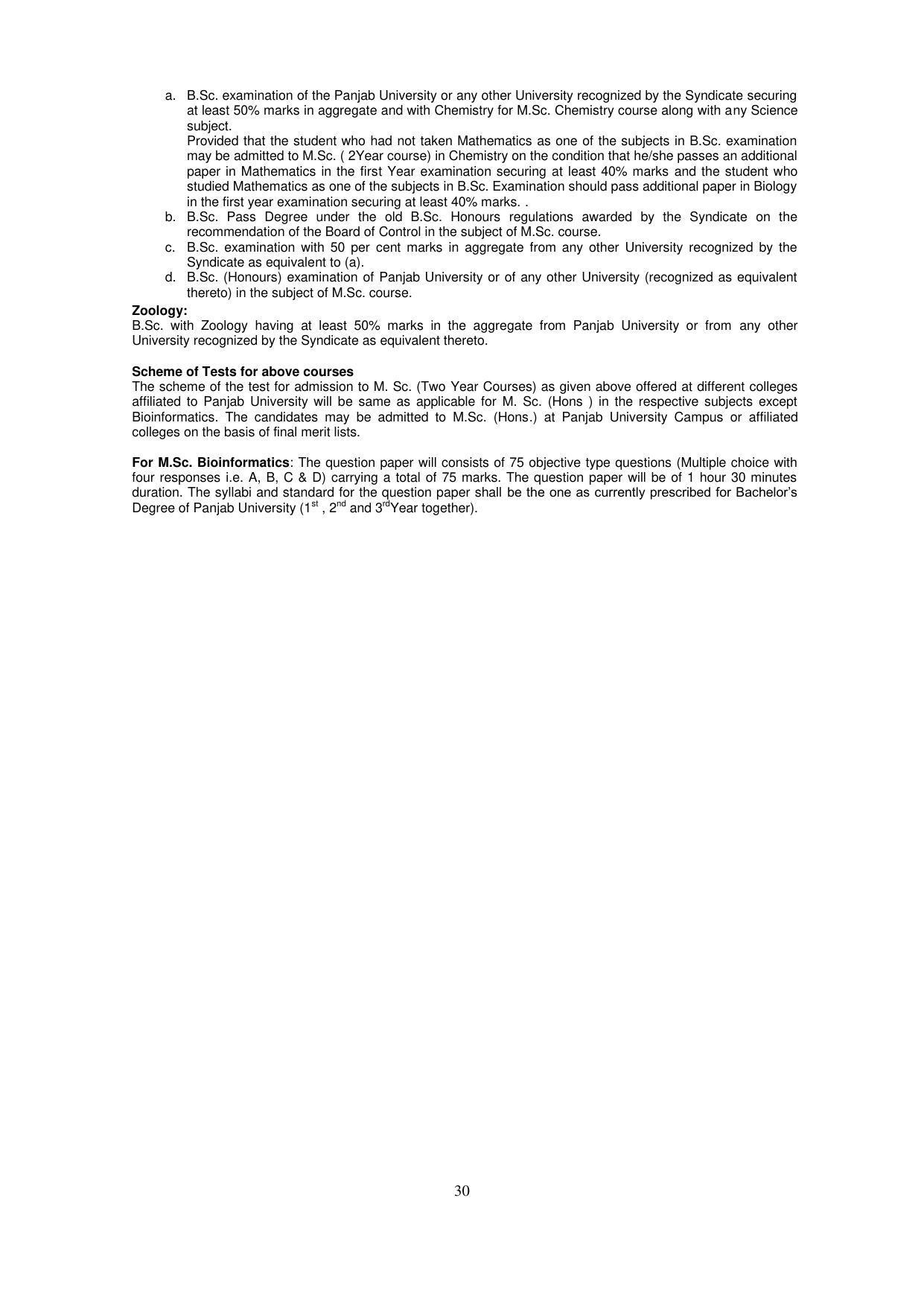 Panjab University, Chandigarh PG Prospectus 2021 - Page 30