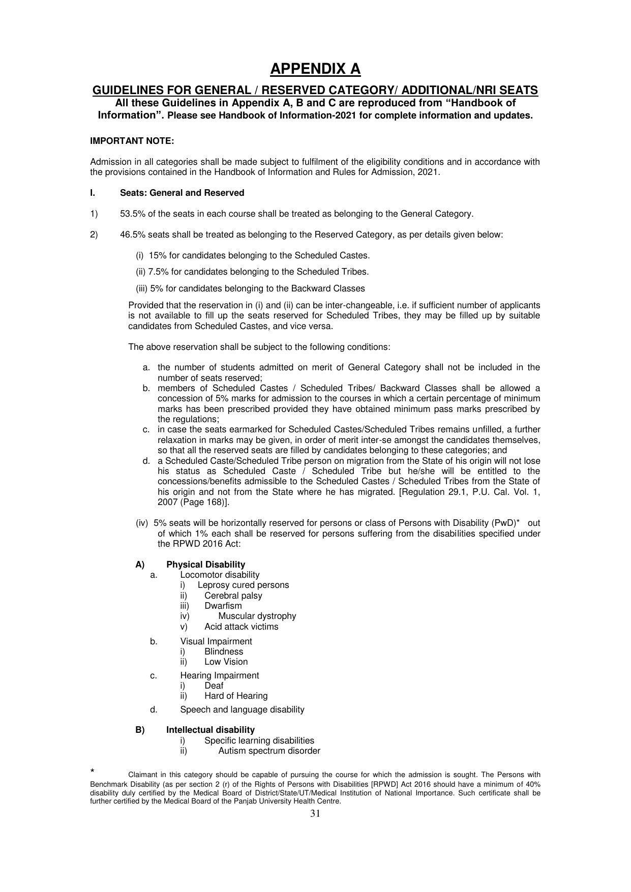 Panjab University, Chandigarh PG Prospectus 2021 - Page 31