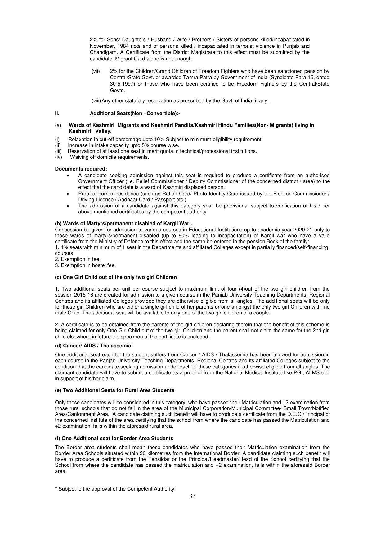 Panjab University, Chandigarh PG Prospectus 2021 - Page 33