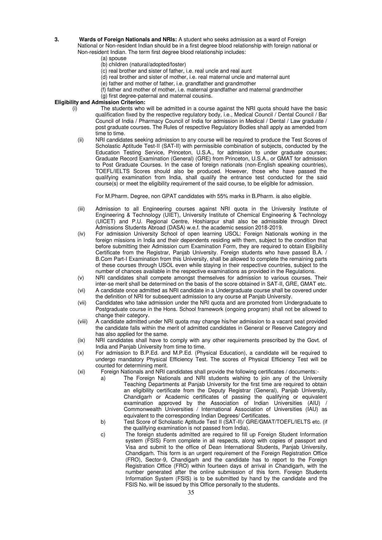 Panjab University, Chandigarh PG Prospectus 2021 - Page 35